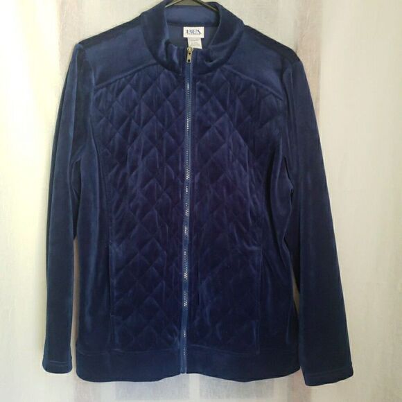 BFA Classics Blue Velour Zip Jacket Women's Size L - Picture 1 of 9
